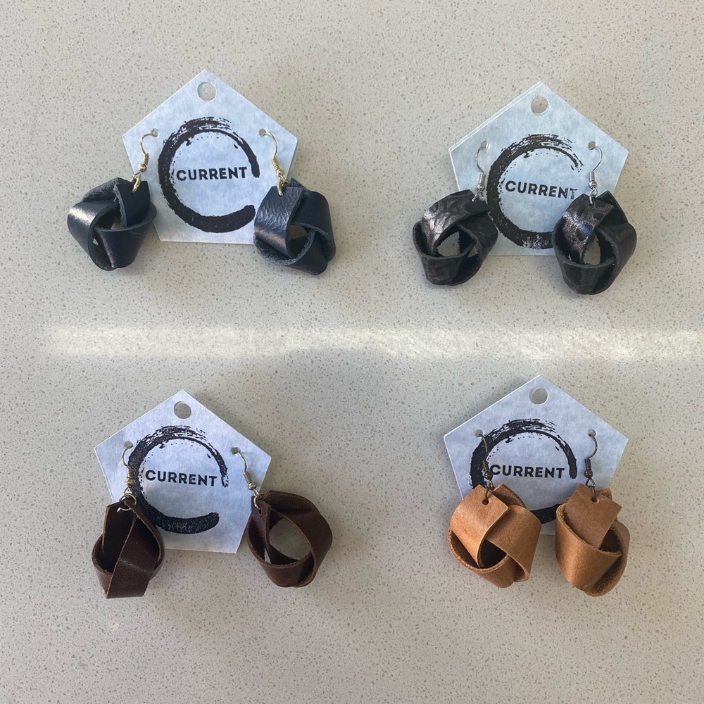 Current Medium Leather Ball Earrings